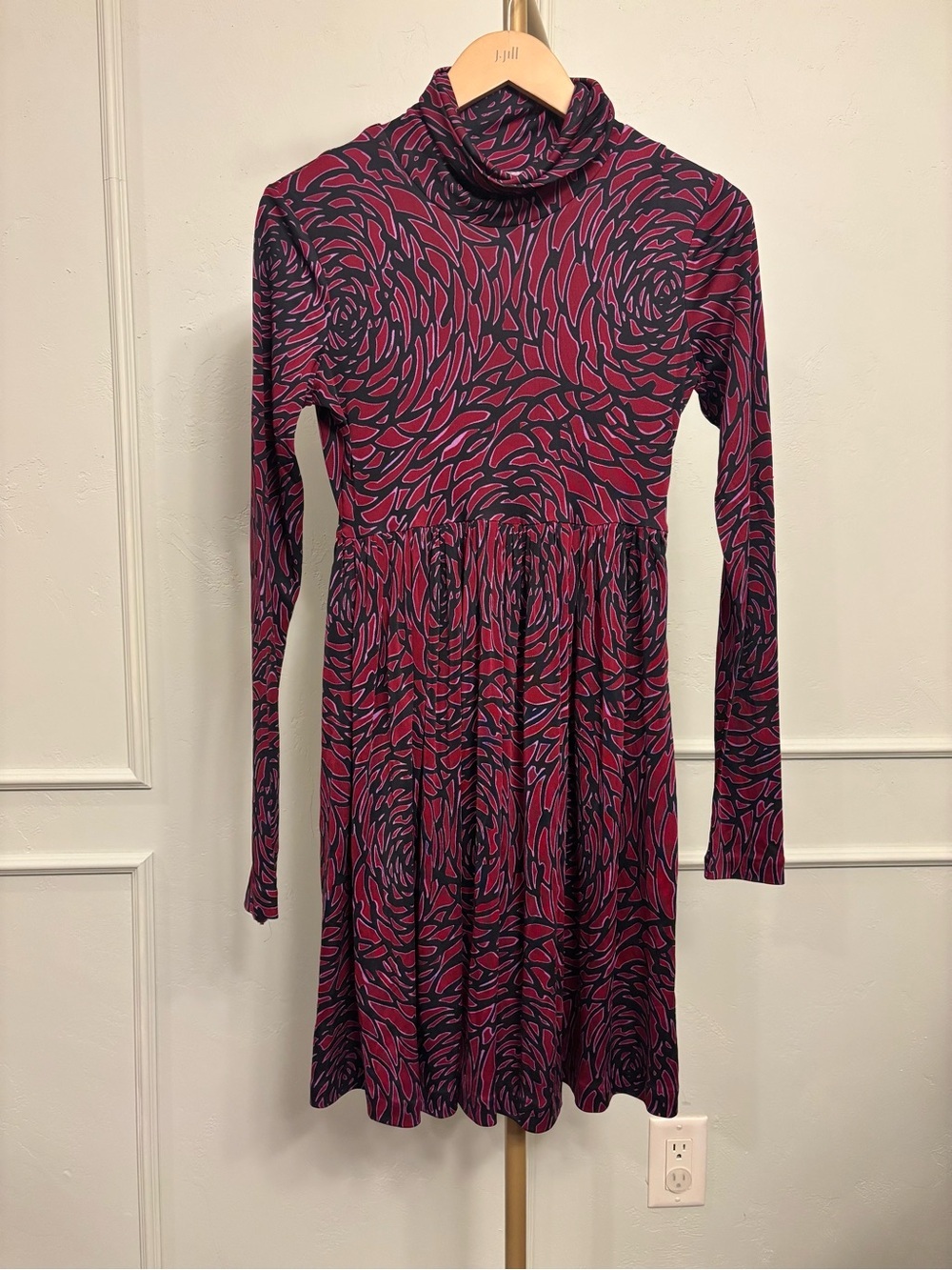 Vivienne Tam Vintage Silk Dress Turtleneck Magenta Navy Floral